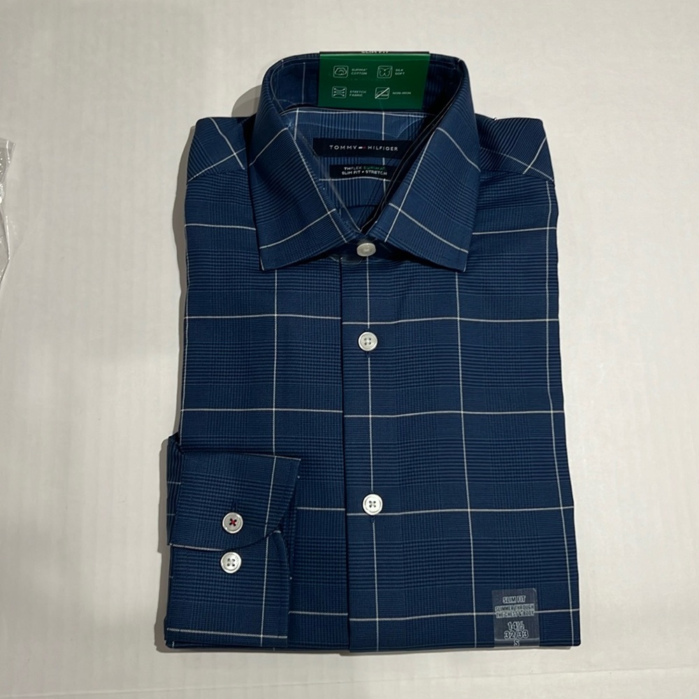 Tommy Hilfiger, long sleeve dress shirt, mens slim fit Small 14 1/2 32/33